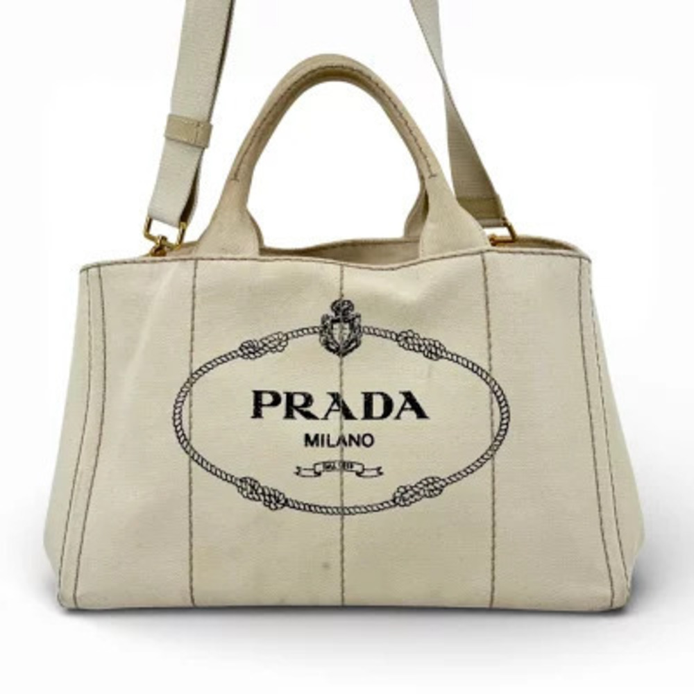 Prada Milano Denim Canapa Tote Bag White
